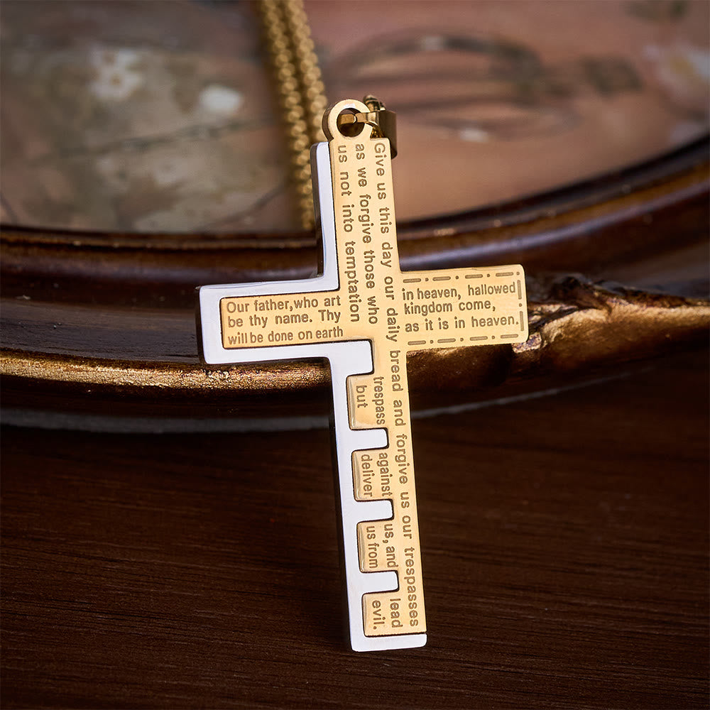 SolaceBeads Puzzle‑Spliced Cross Necklace With Lord's Prayer Engraving: Faith Built Piece By Piece - Golden - image 0