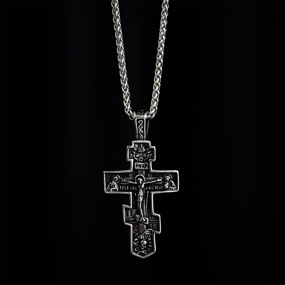SolaceBeads Orthodox Crucifix Necklace: Vintage Engraved Sacred Icon in Stainless Steel - image 1
