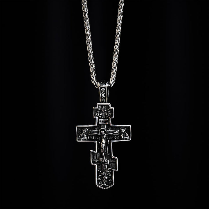 SolaceBeads Orthodox Crucifix Necklace: Vintage Engraved Sacred Icon in Stainless Steel - image 1