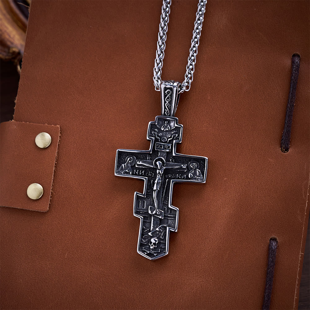 SolaceBeads Orthodox Crucifix Necklace: Vintage Engraved Sacred Icon in Stainless Steel - image 2