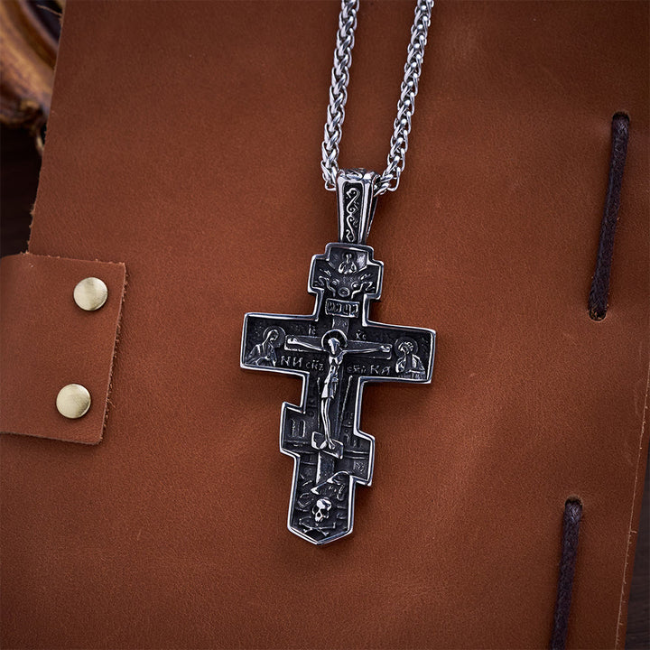 SolaceBeads Orthodox Crucifix Necklace: Vintage Engraved Sacred Icon in Stainless Steel - image 2