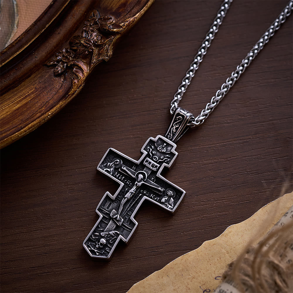 SolaceBeads Orthodox Crucifix Necklace: Vintage Engraved Sacred Icon in Stainless Steel - image 4