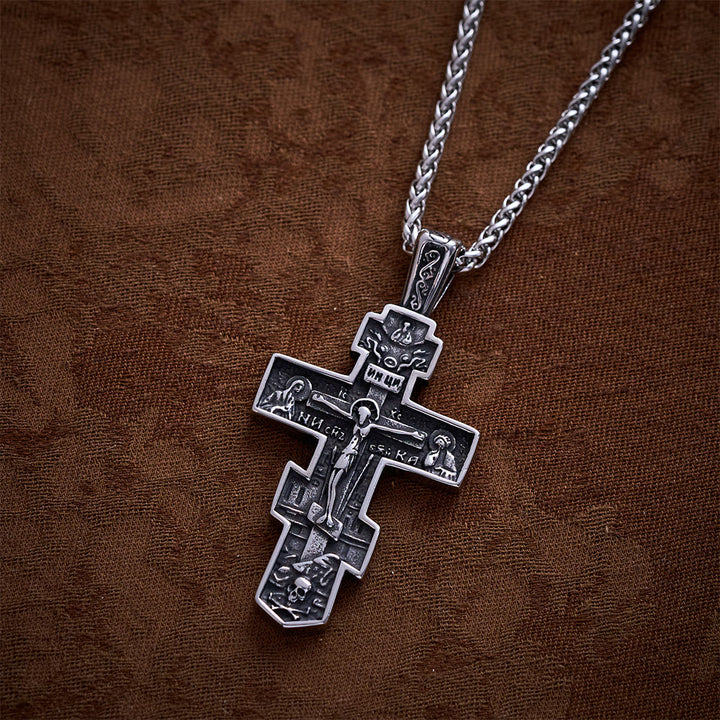 SolaceBeads Orthodox Crucifix Necklace: Vintage Engraved Sacred Icon in Stainless Steel - image 3