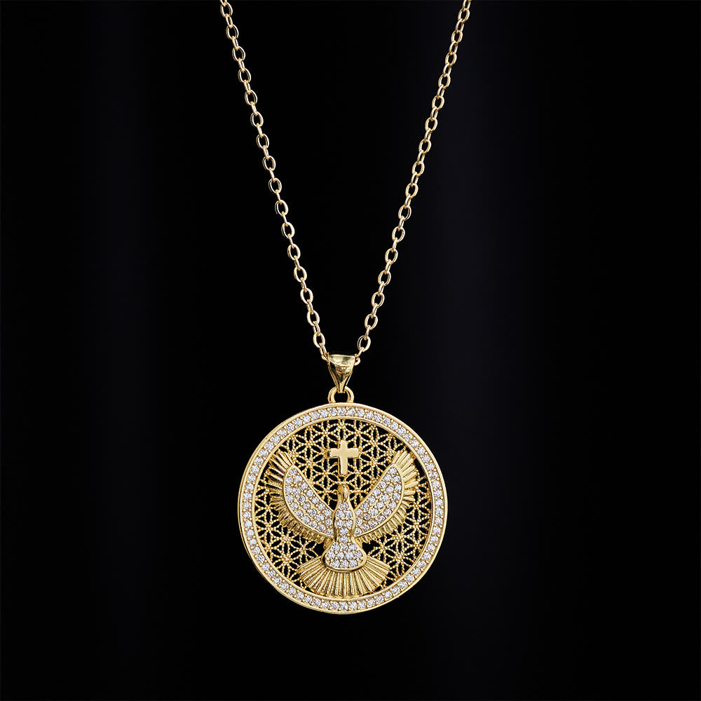 SolaceBeads Holy Spirit Dove Gold‑Tone Necklace: Sparkling Filigree Peace Faith Pendant - image 1