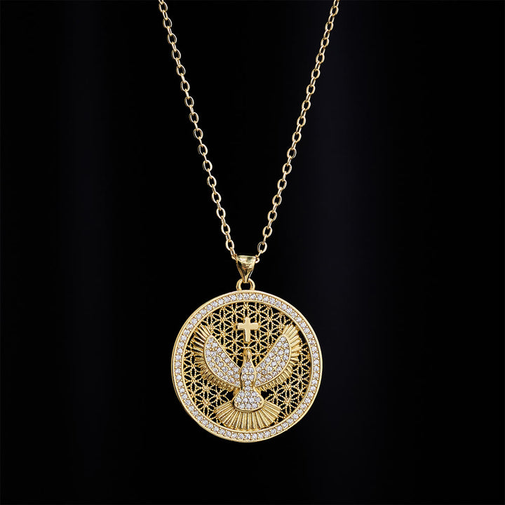 SolaceBeads Holy Spirit Dove Gold‑Tone Necklace: Sparkling Filigree Peace Faith Pendant - image 1