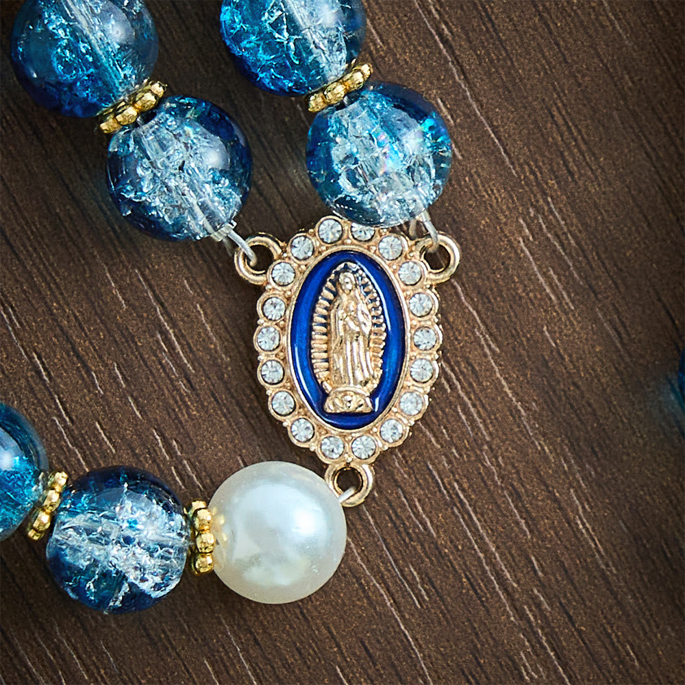 SolaceBeads Gradient Ocean Crackle Glass Rosary &amp; Pearl Embedded Cross: Rooted in Guadalupe Faith - image 3