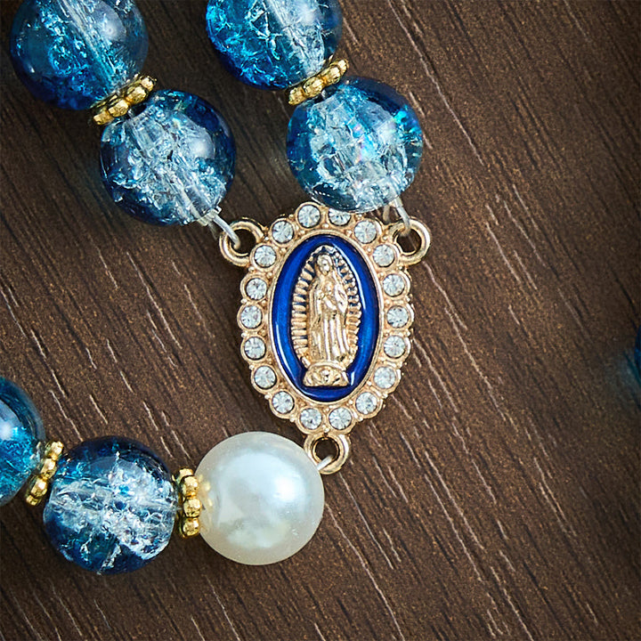 SolaceBeads Gradient Ocean Crackle Glass Rosary &amp; Pearl Embedded Cross: Rooted in Guadalupe Faith - image 3
