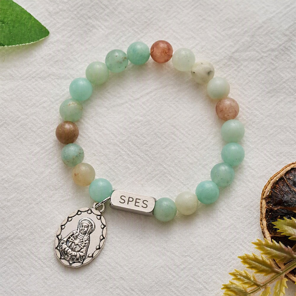 SolaceBeads Amazonite Bead Bracelet With SPES Engraved Bar: Hope In Gentle Hues - image 7
