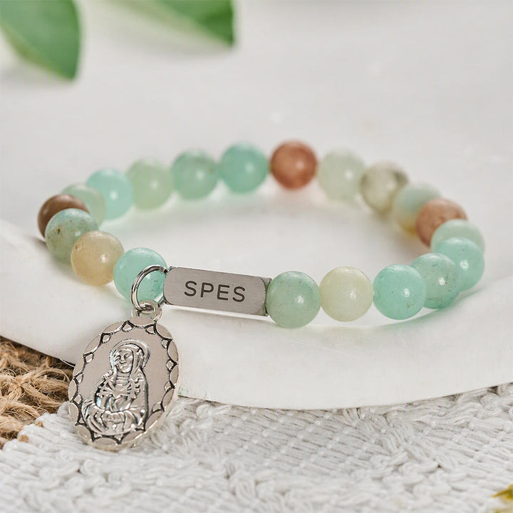 SolaceBeads Amazonite Bead Bracelet With SPES Engraved Bar: Hope In Gentle Hues - Amazonite - image 0