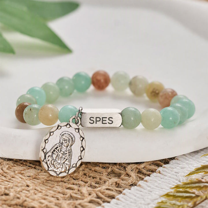 SolaceBeads Amazonite Bead Bracelet With SPES Engraved Bar: Hope In Gentle Hues - image 6
