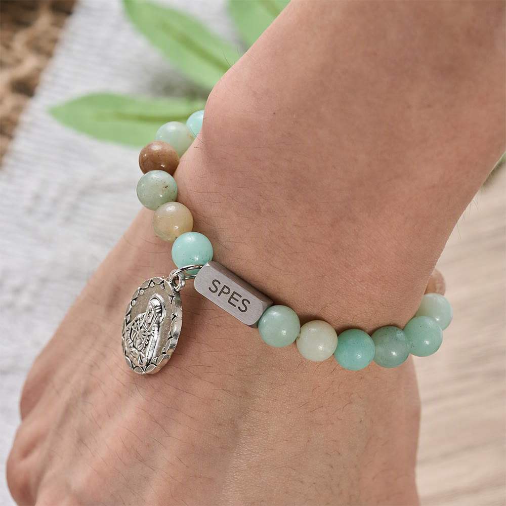 SolaceBeads Amazonite Bead Bracelet With SPES Engraved Bar: Hope In Gentle Hues - image 1