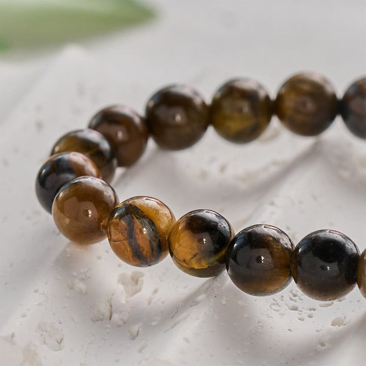 SolaceBeads Tiger Eye Bead Bracelet With Engraved Bar &amp; Benedict Medal: Brave In Earth‑Toned Grains - image 2