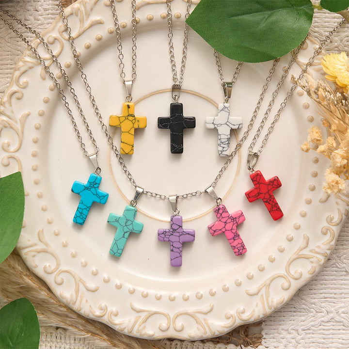 SolaceBeads Stone Cross Necklace: Peace‑Infused Howlite Pendant In Assorted Vibrant Hues - image 0