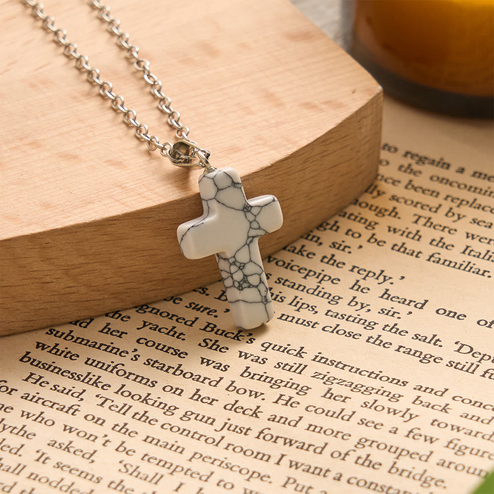 SolaceBeads Stone Cross Necklace: Peace‑Infused Howlite Pendant In Assorted Vibrant Hues - White - image 3