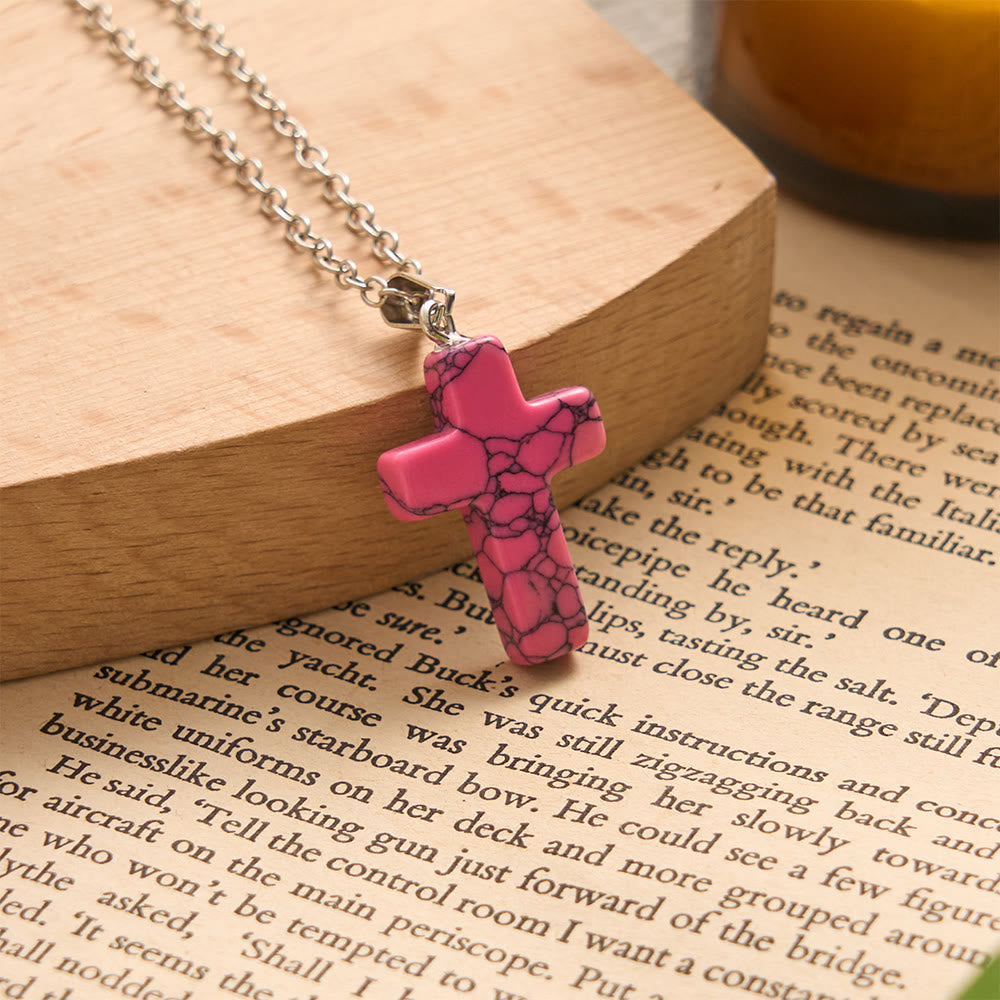 SolaceBeads Stone Cross Necklace: Peace‑Infused Howlite Pendant In Assorted Vibrant Hues - Pink - image 7