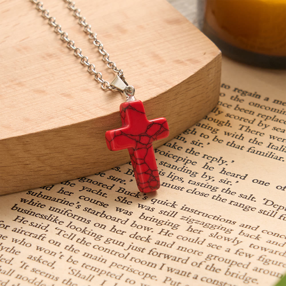 SolaceBeads Stone Cross Necklace: Peace‑Infused Howlite Pendant In Assorted Vibrant Hues - Red - image 8