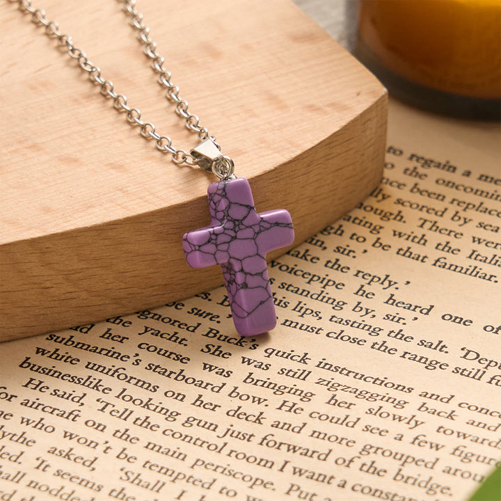 SolaceBeads Stone Cross Necklace: Peace‑Infused Howlite Pendant In Assorted Vibrant Hues - Purple - image 6