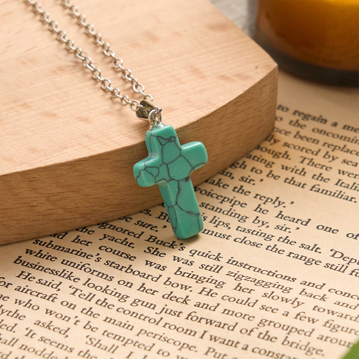 SolaceBeads Stone Cross Necklace: Peace‑Infused Howlite Pendant In Assorted Vibrant Hues - Green - image 5