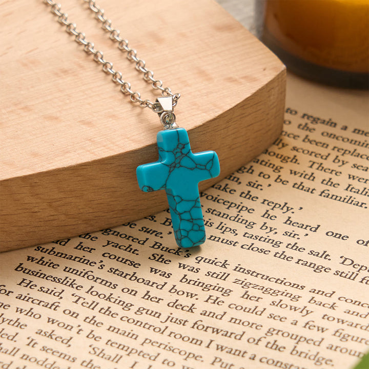 SolaceBeads Stone Cross Necklace: Peace‑Infused Howlite Pendant In Assorted Vibrant Hues - Blue - image 4