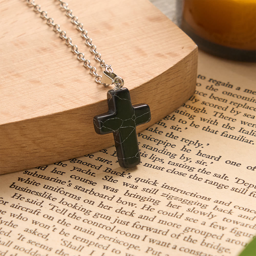 SolaceBeads Stone Cross Necklace: Peace‑Infused Howlite Pendant In Assorted Vibrant Hues - Black - image 2