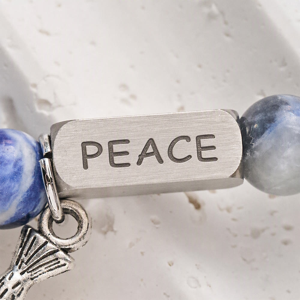 SolaceBeads Blue Sodalite Bracelet With Dove Charm &amp; PEACE Engraved Bar: Serenity Of Divine Peace - image 3