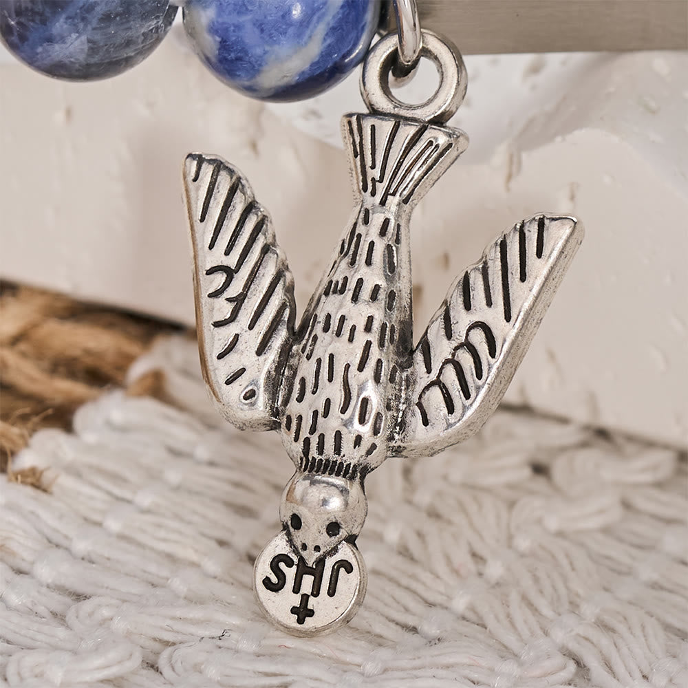 SolaceBeads Blue Sodalite Bracelet With Dove Charm &amp; PEACE Engraved Bar: Serenity Of Divine Peace - image 4