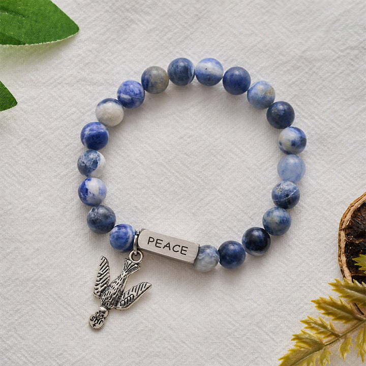 SolaceBeads Blue Sodalite Bracelet With Dove Charm &amp; PEACE Engraved Bar: Serenity Of Divine Peace - image 6