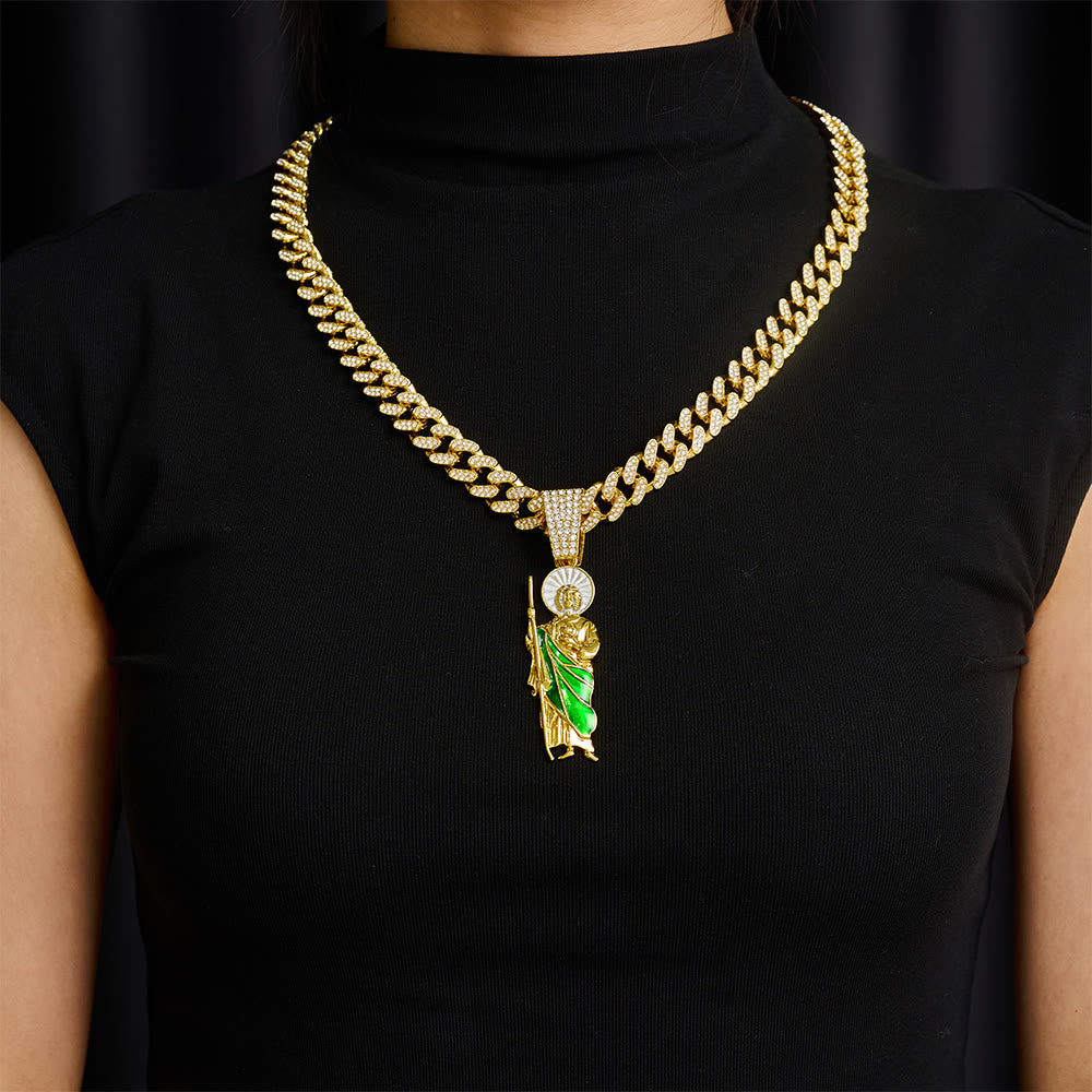 SolaceBeads St.Jude Thaddeus Necklace: Devotional Protection Pendant With Iced Cuban Chain - image 5