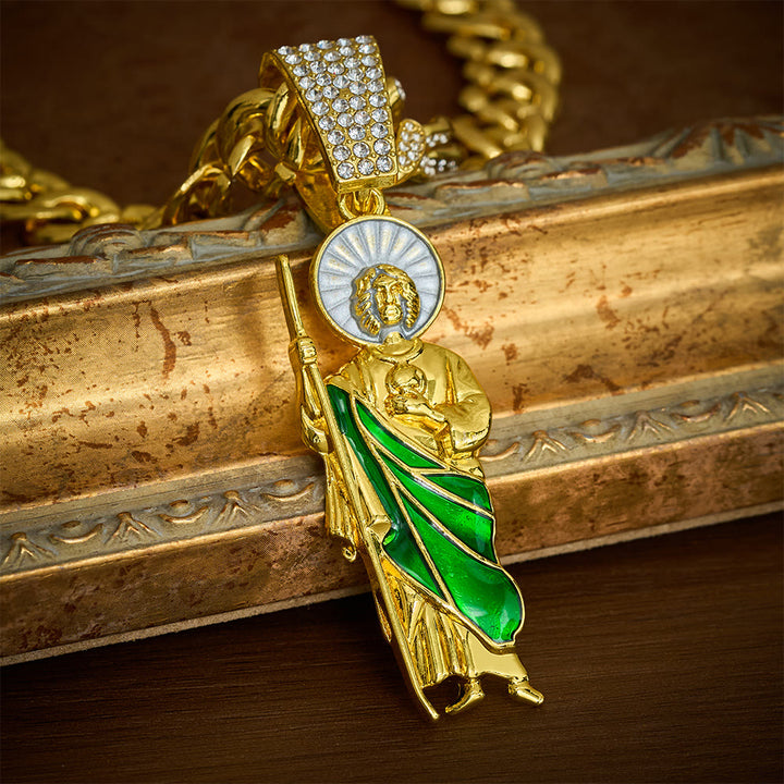 SolaceBeads St.Jude Thaddeus Necklace: Devotional Protection Pendant With Iced Cuban Chain - Gold - image 1