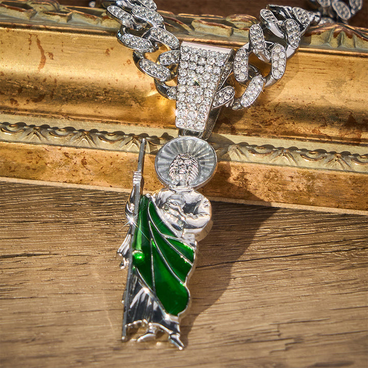 SolaceBeads St.Jude Thaddeus Necklace: Devotional Protection Pendant With Iced Cuban Chain - image 2