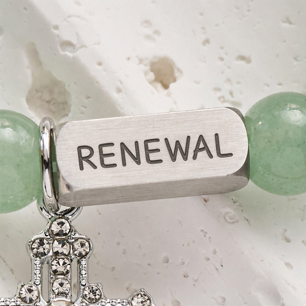 SolaceBeads Green Aventurine Bracelet With Crystal Cross &amp; RENEWAL Tag: Grace Of Spiritual Renewal - image 3