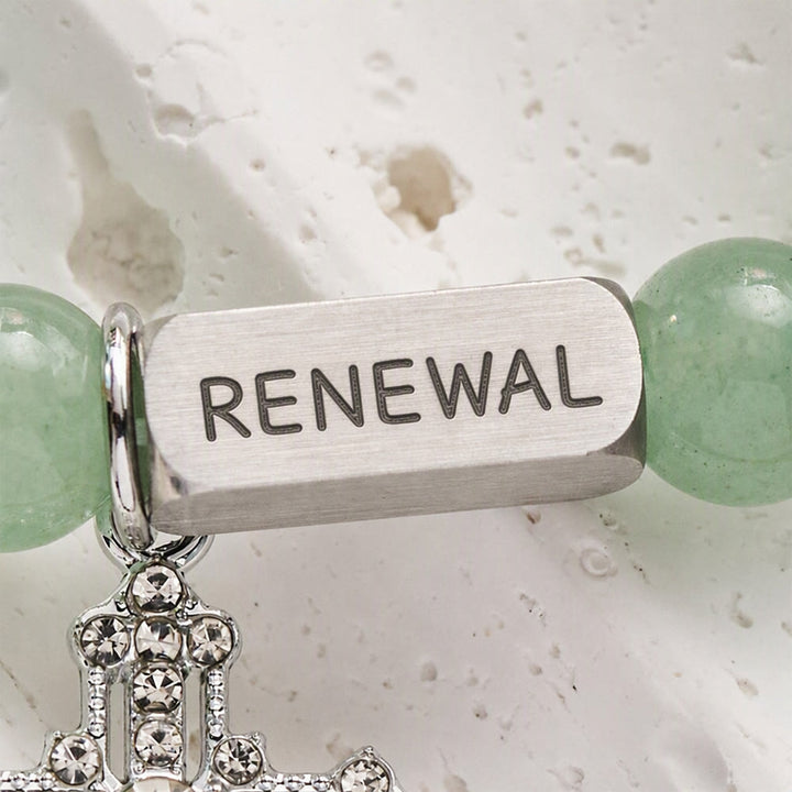 SolaceBeads Green Aventurine Bracelet With Crystal Cross &amp; RENEWAL Tag: Grace Of Spiritual Renewal - image 3