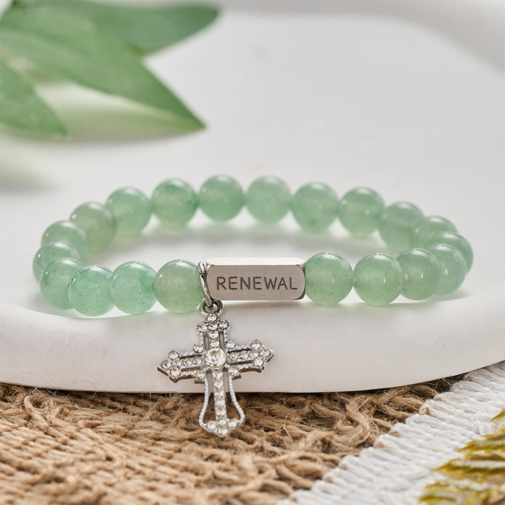 SolaceBeads Green Aventurine Bracelet With Crystal Cross &amp; RENEWAL Tag: Grace Of Spiritual Renewal - image 4