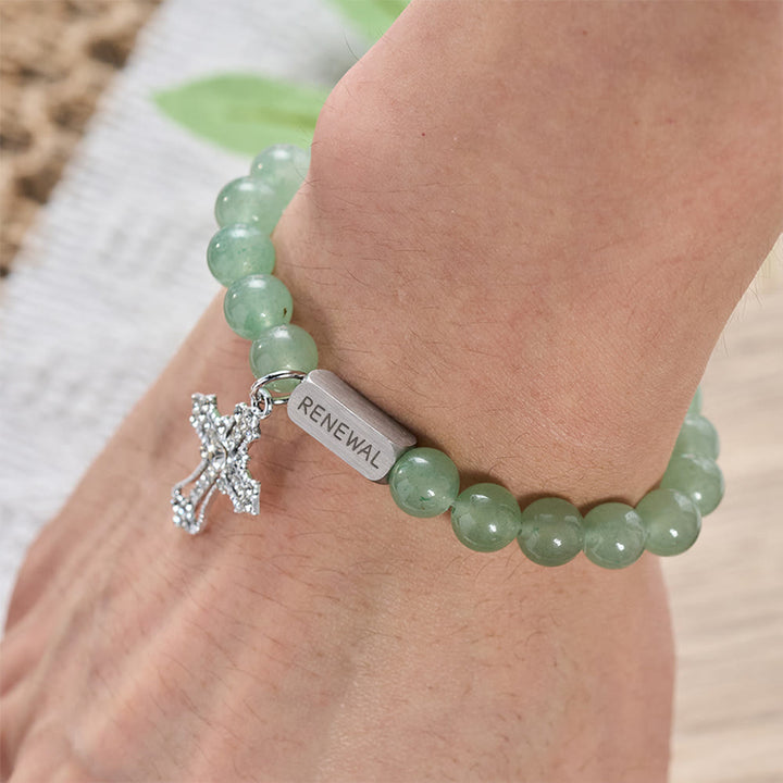 SolaceBeads Green Aventurine Bracelet With Crystal Cross &amp; RENEWAL Tag: Grace Of Spiritual Renewal - image 1