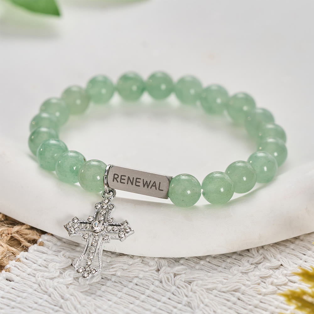 SolaceBeads Green Aventurine Bracelet With Crystal Cross &amp; RENEWAL Tag: Grace Of Spiritual Renewal - image 5