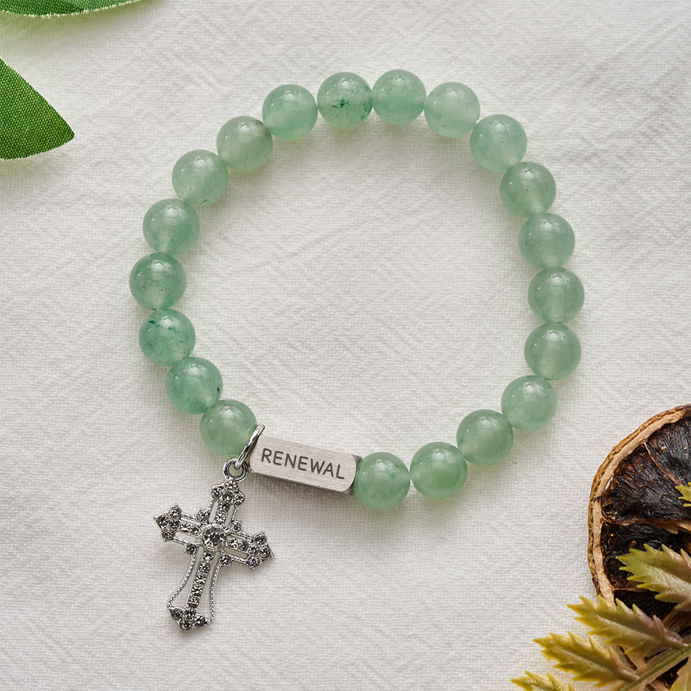 SolaceBeads Green Aventurine Bracelet With Crystal Cross &amp; RENEWAL Tag: Grace Of Spiritual Renewal - image 6