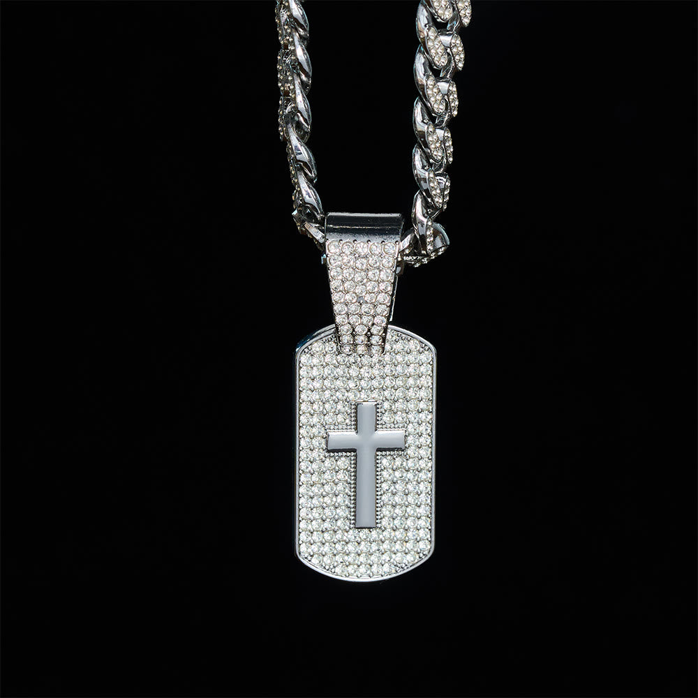 SolaceBeads Iced Cross Dog Tag Necklace, Faith‑Themed Pendant With Cuban Chain - image 9