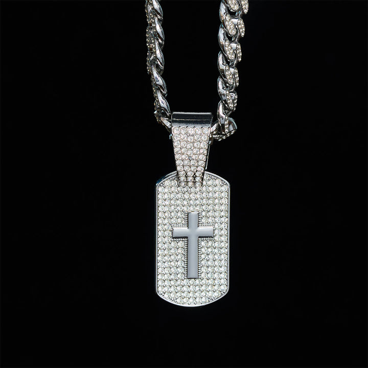 SolaceBeads Iced Cross Dog Tag Necklace, Faith‑Themed Pendant With Cuban Chain - image 9