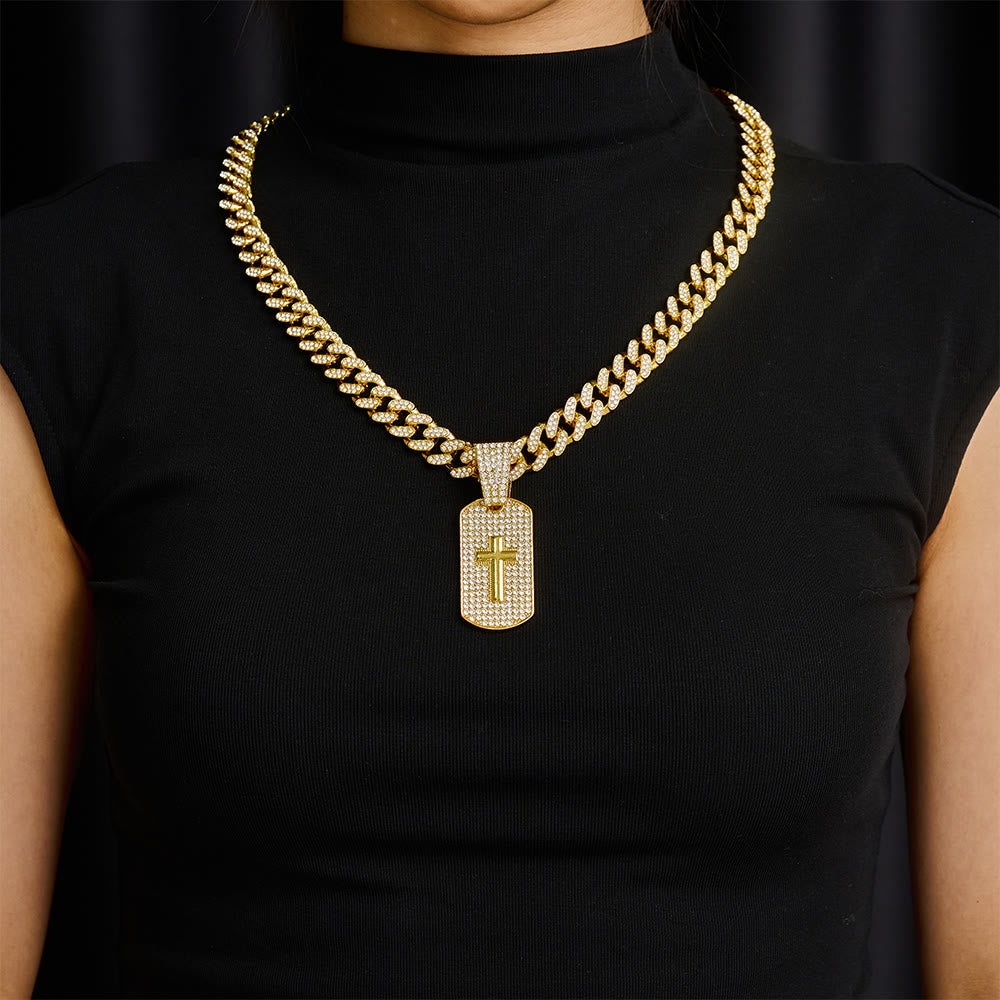 SolaceBeads Iced Cross Dog Tag Necklace, Faith‑Themed Pendant With Cuban Chain - image 5