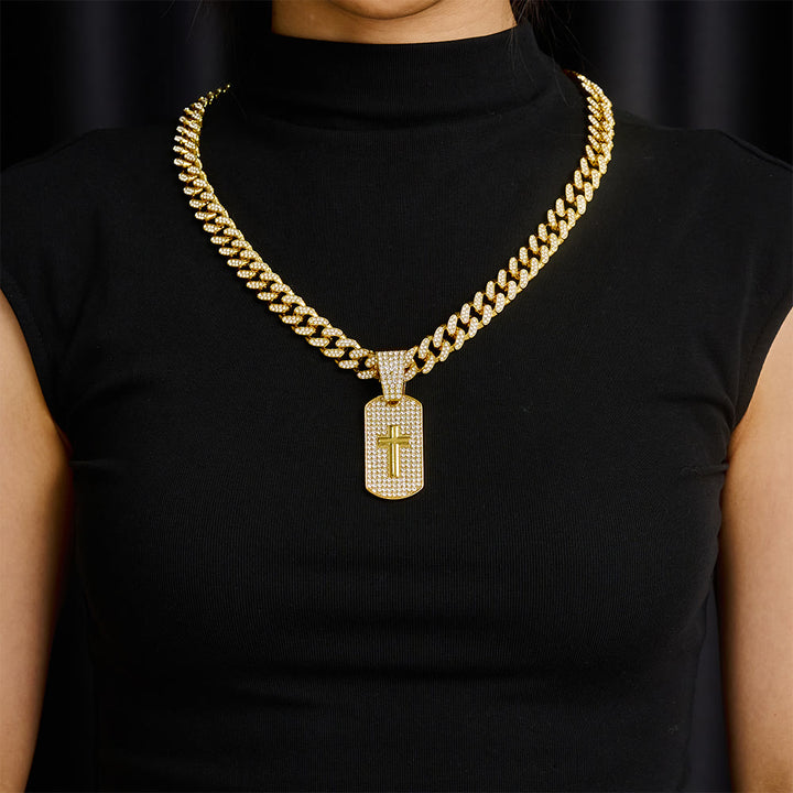 SolaceBeads Iced Cross Dog Tag Necklace, Faith‑Themed Pendant With Cuban Chain - image 5