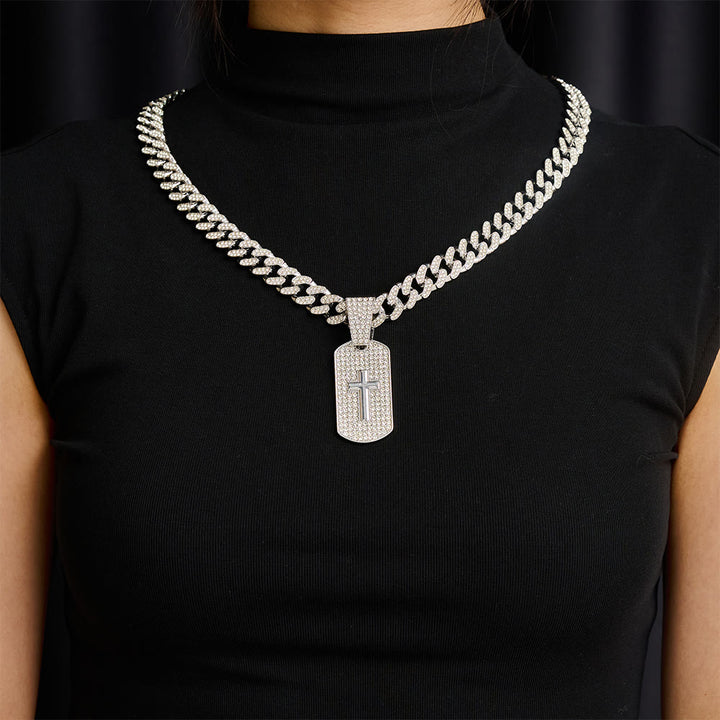 SolaceBeads Iced Cross Dog Tag Necklace, Faith‑Themed Pendant With Cuban Chain - image 4