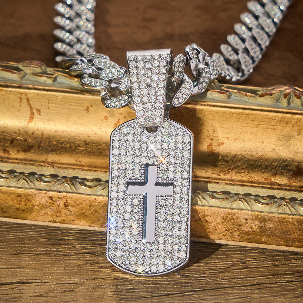 SolaceBeads Iced Cross Dog Tag Necklace, Faith‑Themed Pendant With Cuban Chain - image 2