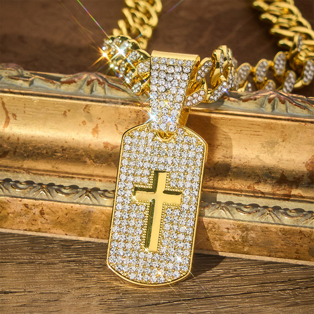 SolaceBeads Iced Cross Dog Tag Necklace, Faith‑Themed Pendant With Cuban Chain - image 3