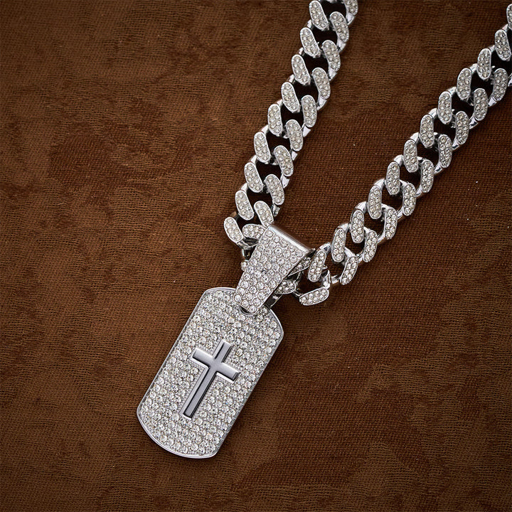 SolaceBeads Iced Cross Dog Tag Necklace, Faith‑Themed Pendant With Cuban Chain - image 7