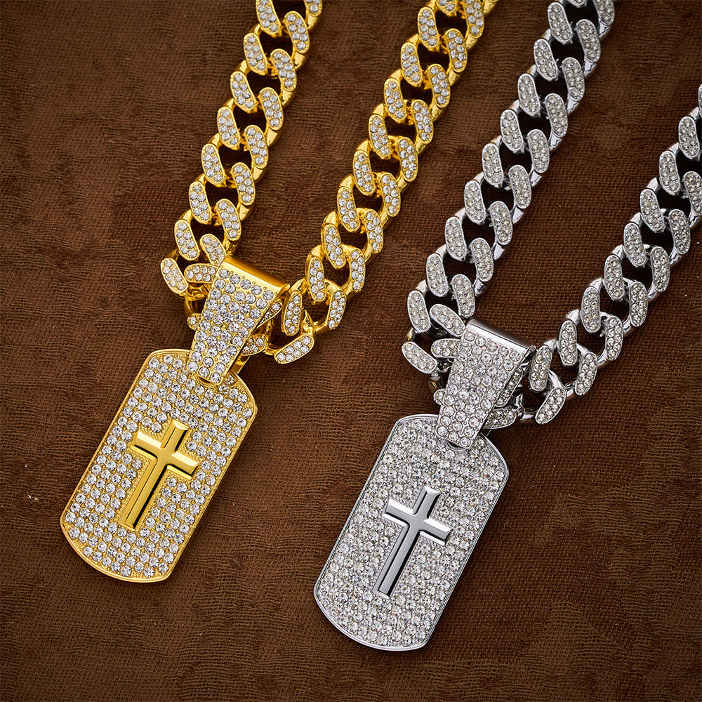 SolaceBeads Iced Cross Dog Tag Necklace, Faith‑Themed Pendant With Cuban Chain - image 6