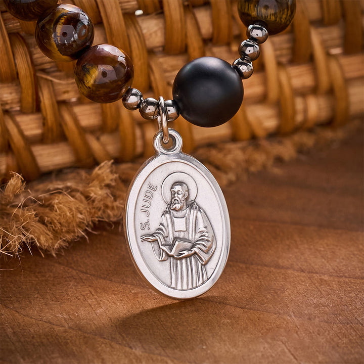 SolaceBeads Natural Tiger Eye &amp; Matte Black Onyx Rosary Bracelet: Archangel&