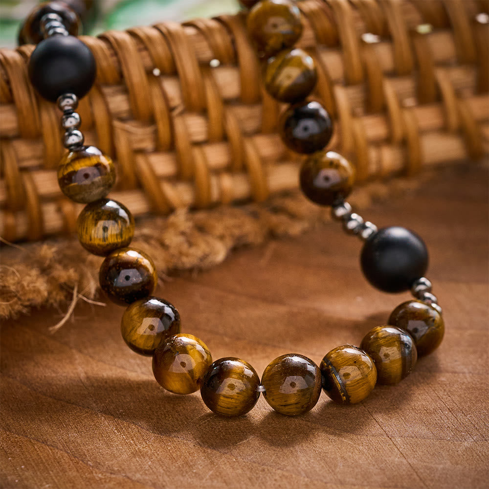 SolaceBeads Natural Tiger Eye &amp; Matte Black Onyx Rosary Bracelet: Archangel&