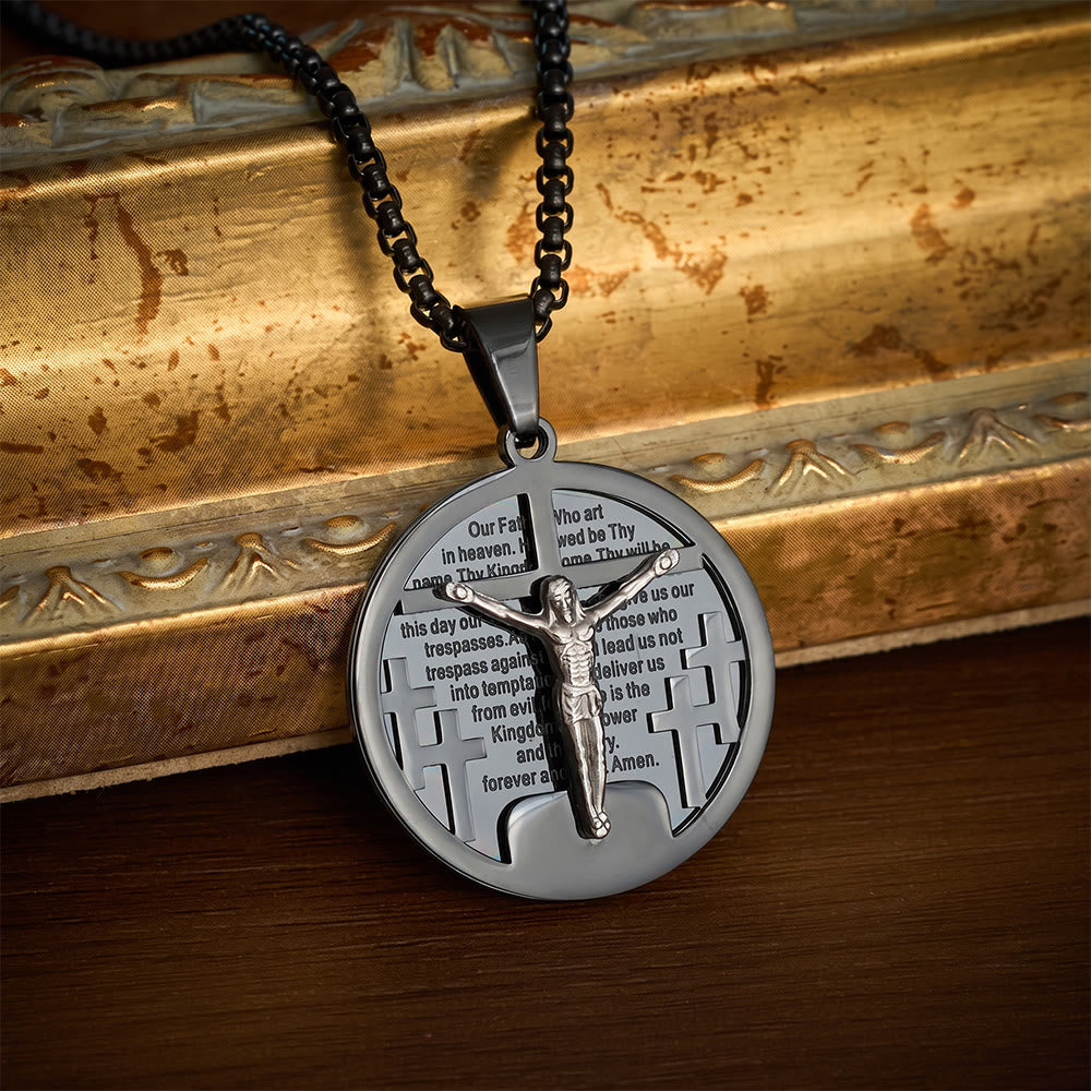 SolaceBeads Retro Round Jesus Figure Pendant Necklace, Multi‑Tone Fashion Accessory - Black - image 3