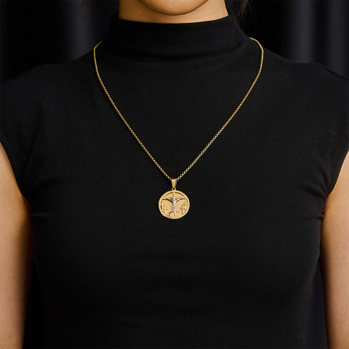 SolaceBeads Retro Round Jesus Figure Pendant Necklace, Multi‑Tone Fashion Accessory - image 4