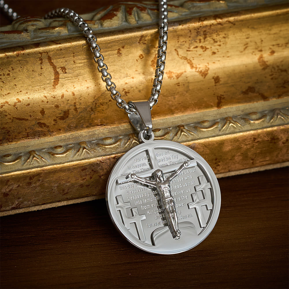SolaceBeads Retro Round Jesus Figure Pendant Necklace, Multi‑Tone Fashion Accessory - Silver - image 1
